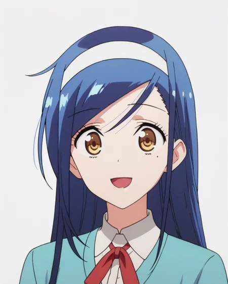 score_9, score_8_up, score_7_up, best quality, masterpiece, anime, anime screencap, anime coloring, looking at viewer, 1girl, solo, upper body, (simple background, solid white background:1.3), <lora:fumino-bokubenPDXL:0.8>, fumino furuhashi, long hair, cardigan, neck ribbon, white hairband, ribbon, smile, :d, open mouth