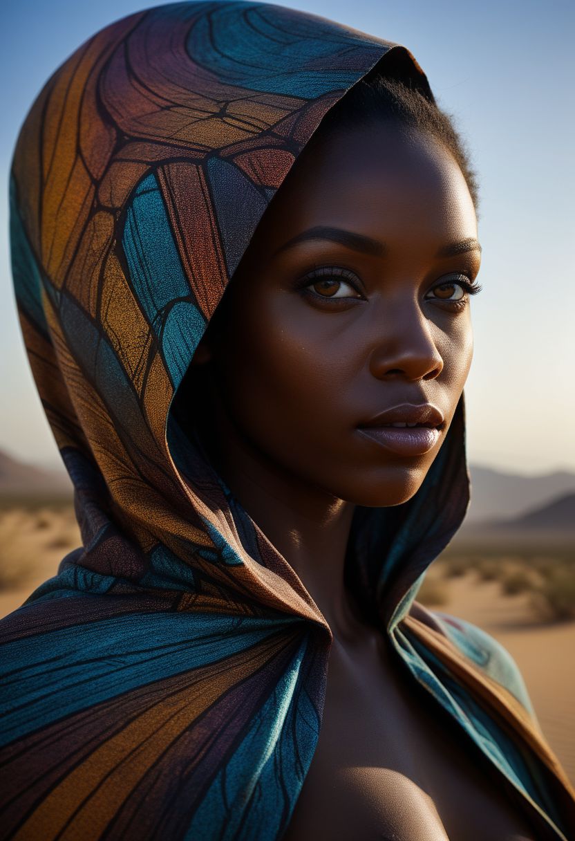 Very close-up mysterious silhouette of a coloured exotic woman with cape, african safari desert, goddess, alluring, by Minjae Lee, Carne Griffiths, Emily Kell, Steve McCurry, Geoffroy Thoorens, Aaron Horkey, Jordan Grimmer, Greg Rutkowski, amazing depth, double exposure, surreal, geometric patterns, intricately detailed, bokeh,  perfect balanced, deep fine borders, artistic photorealism , smooth,  great masterwork by head of prompt engineering   <lora:add-detail-xl:2>  <lora:Double_Exposure:0.5>
Close-up