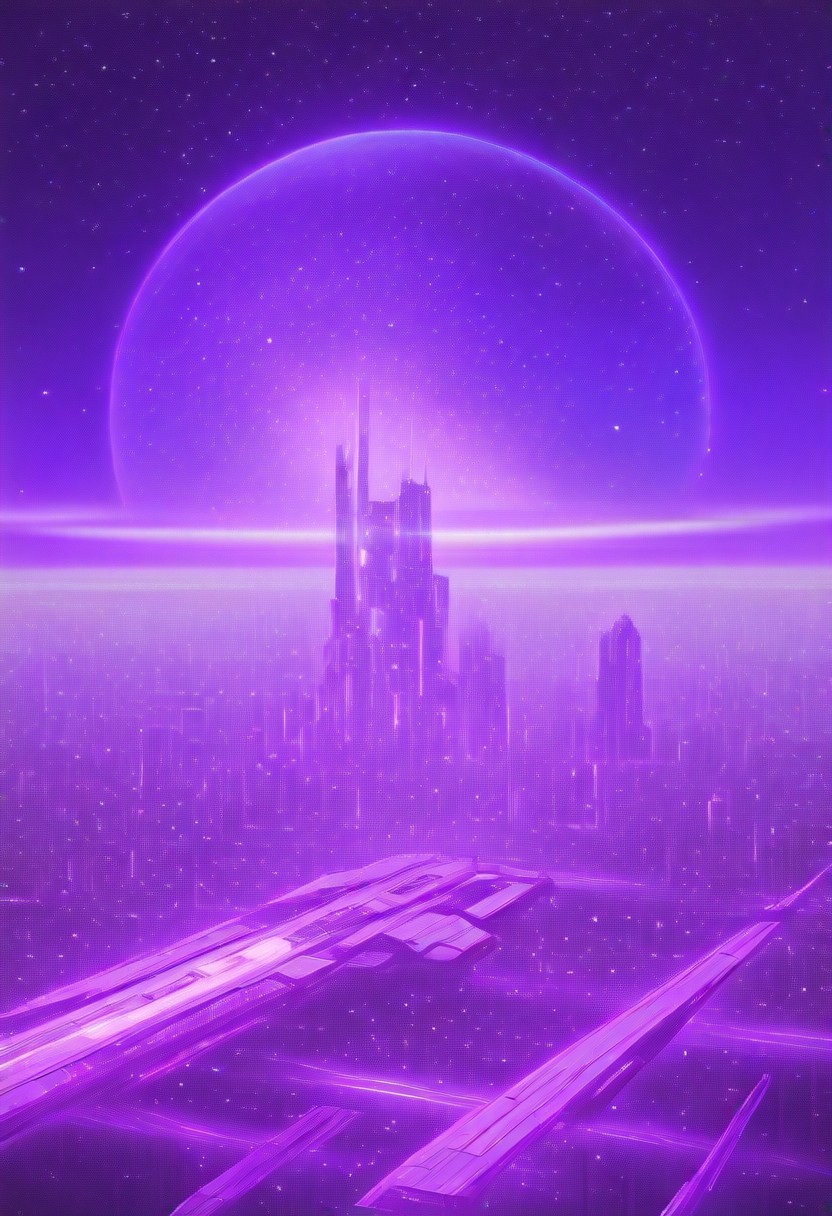 High quiality, high resolution, high definition,
Magical city with skyscrapers, a planet with purple colors and lines that emit white light surrounded by a planet ring, with the view from behind a cat looking towards the city, citybkg, anime style, high ilumination, galaxy sky, calid colours, spacial station