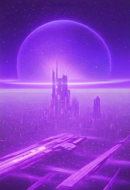 High quiality, high resolution, high definition,
Magical city with skyscrapers, a planet with purple colors and lines that emit white light surrounded by a planet ring, with the view from behind a cat looking towards the city, citybkg, anime style, high ilumination, galaxy sky, calid colours, spacial station