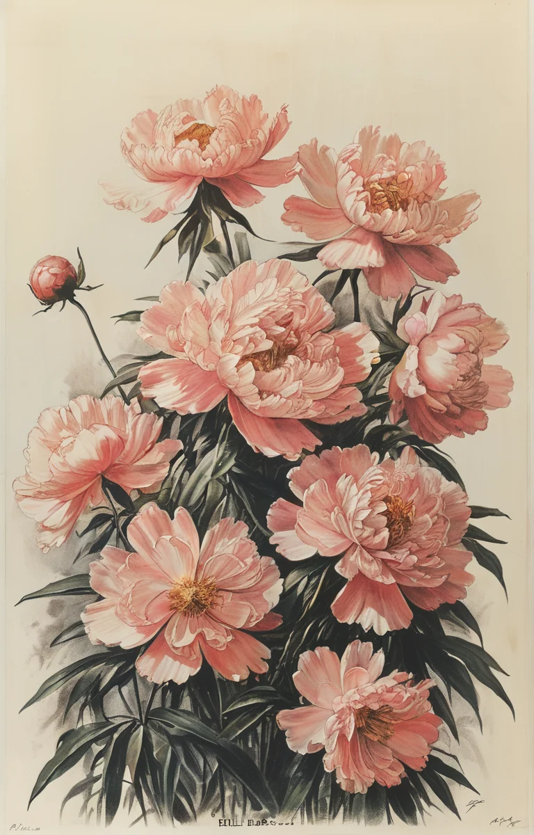 masterpiece,best quality,<lora:tbh316-sdxl:0.9>,illustration,style of Bill Blass decaying peonies