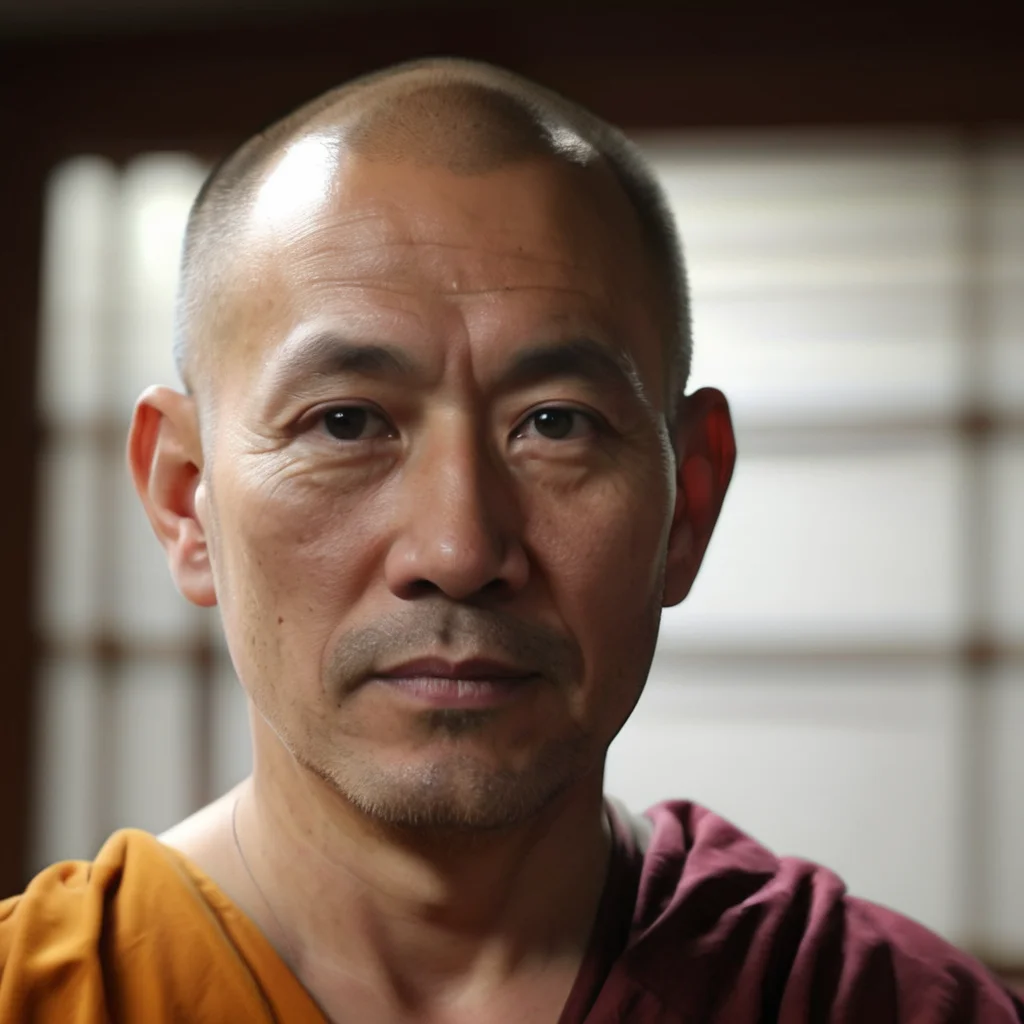 half body photo of monk 52 y.o man, hands down, 8k uhd, high quality, dramatic, cinematic