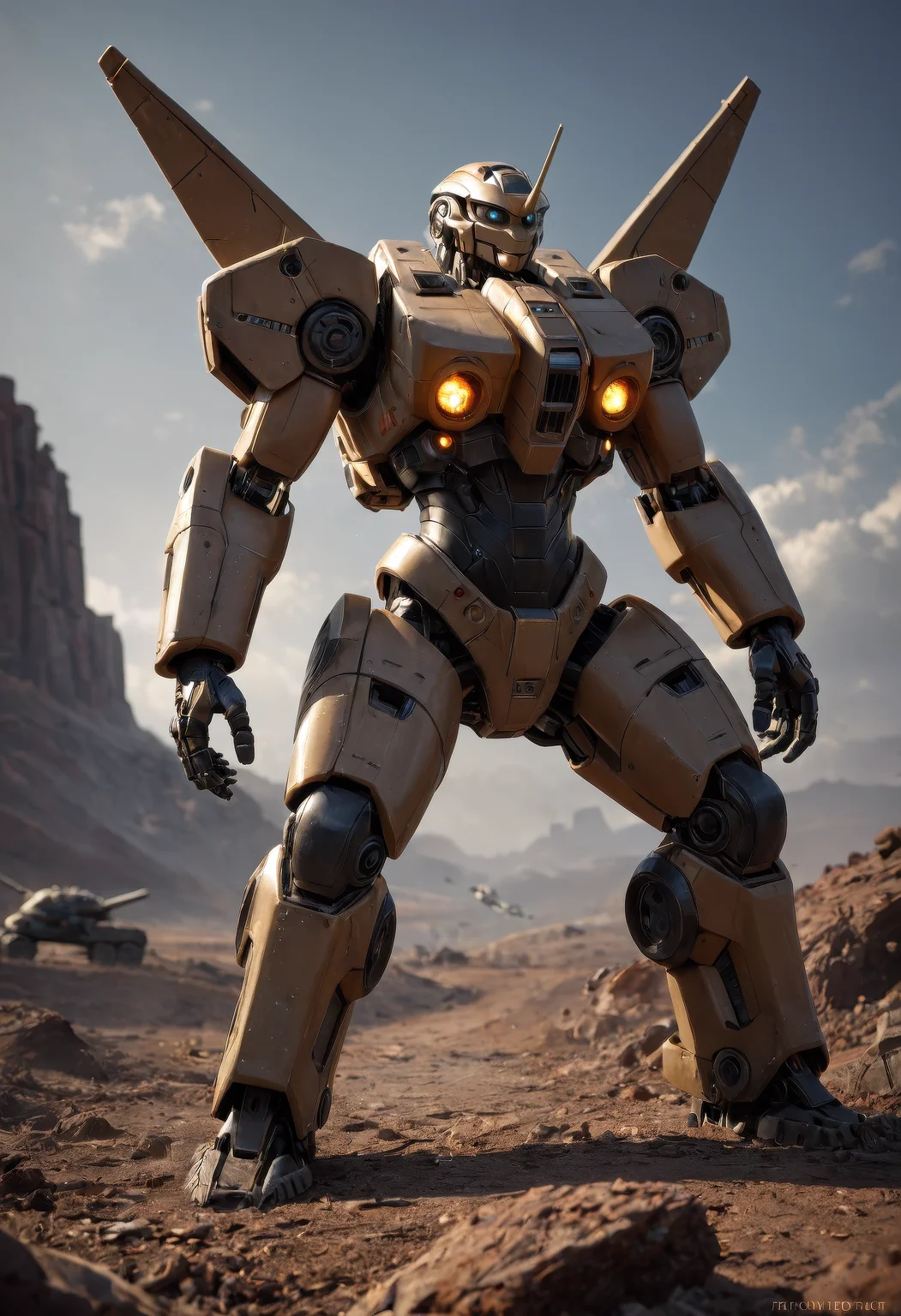 score_9, score_8_up, score_7_up, masterpiece, best quality, ultra-detailed, realistic, mecha, giant robot, powerful mecha suit, futuristic battle, war scene, science fiction, combat ready, dynamic pose, dramatic lighting, high-tech armor, sci-fi setting, enemy approaching, battlefield