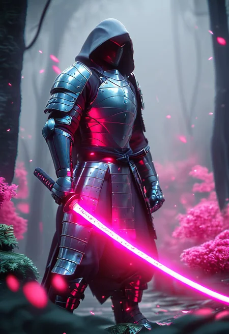 ((score_9), score_8_up, score_7_up), score_6_up, score_4_up, score_5_up, ninja warrior, katana, dynamic pose, action-packet, wind, dark forest, midnight, <lora:zavy-cntrst-sdxl:1> <lora:Pony_Weapon_Katana_-_By_HailoKnight:1>,
holding a flame katana in front of him, standing up, jungle in background, HKStyle, HD, masterpiece, best quality, hyper detailed, ultra detailed, super realistic,katana,hood,an cinematic shot of a rogue, sword on back, 
light armor, no mask ,black man, goatee, assassin, orange flame katana