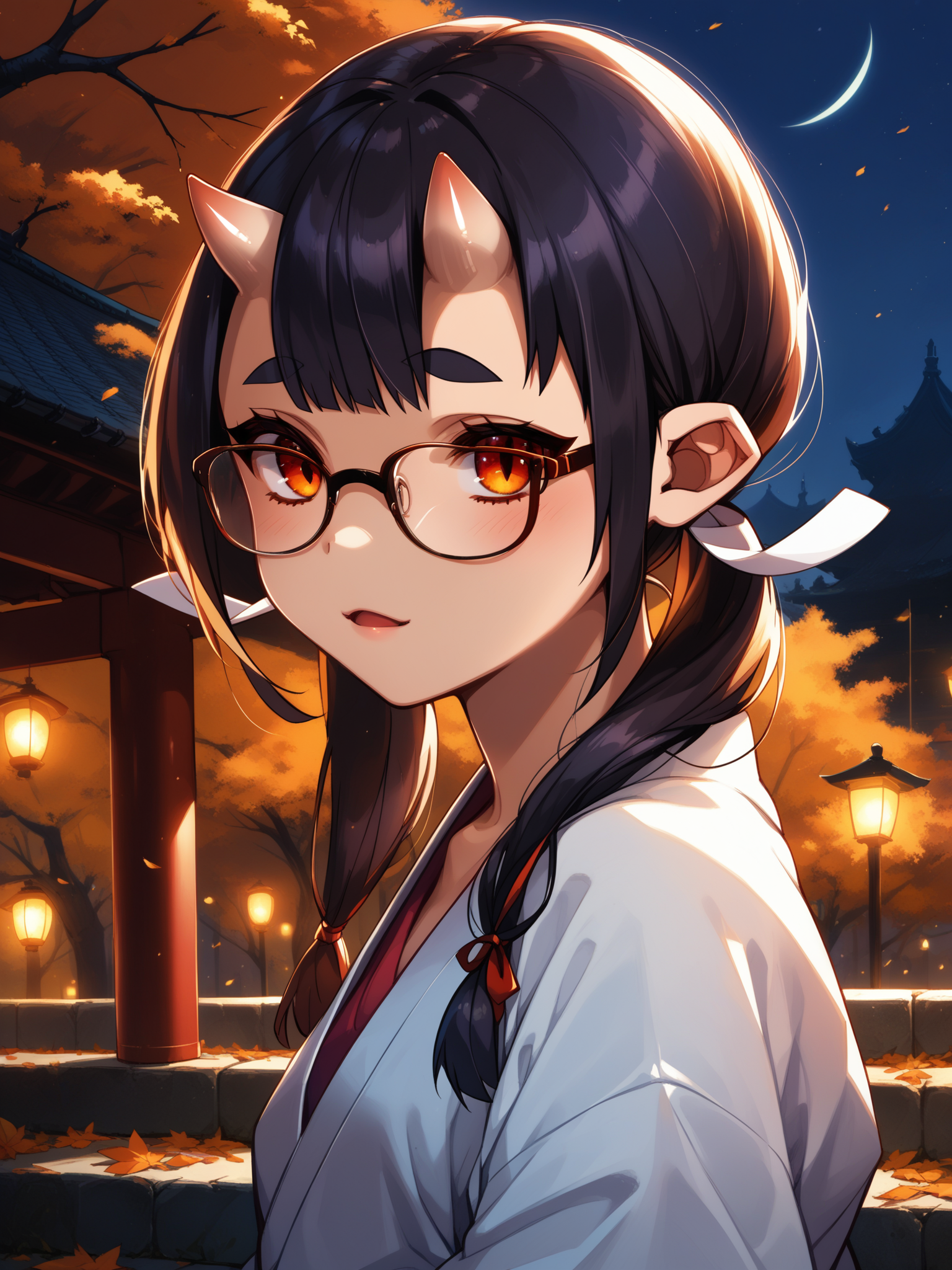 (, solo focus:1.2) <lora:happy_tentacle-momiji-v0.1-000024:1>, ht_momiji, hair ribbon, small breasts, (petite:1.2), <lora:Shed_The_Skin's StS_age_slider_v1_initial_release:-1.2> ( ( semi-rimless eyewear :1.2) :1.1) ( , , ( :1.2) , , (looking at viewer:0.6) :1.1) , outdoors, vegetation, ( :1.1), autumn , (night, night sky :0.6), (blue sky:0.6) , (:0.5), , (gothic architecture :0.9) ( :0.8) score_9, score_8_up, score_7_up, score_6_up, score_5_up, score_4_up, ( [(realistic, photorealistic:1.3):(realistic:1.2):16] [(3d:1.2)::14] :1) <lora:LUUNA's Lunas-NijiJourney-SDXL-B2:0.4>, nijijourney <lora:prgfrg23's Counterfeit-V3.0 Style SDXL_LoRA_Pony Diffusion V6 XL:0.5> <lora:mfcg's mfcgXL:0.12> <lora:reweik's gyokai(himehajime)_PonyXL_style_v01:0.14>