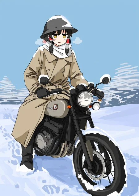 best quality, very aesthetic, BREAK outdoors, snow, winter, trench, trench coat, blue sky, simple background BREAK 2girls, hakurei reimu, kirisame marisa, sitting, world_war_ii, helmet, military uniform, military hat, full body, motorcycle, heavy breathing,
<lora:prasetyoadii22:1>