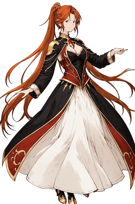 (<lora:FF_Games:1> Final Fantasy Games Style), <lora:akihiko_yoshida_style_pony:0.6>, <lora:granblue_fantasy_style_xl:1>, <lora:pensketch_without_pen_lora:0.5> <lora:ryoji_ohara_Final_Fantasy_Brave_Exvius_ArtStyle:1>, <lora:LineArt Mono Style LoRA_Pony XL v6:0.5>, <lora:Takeuchi_Takashi_PonyXL_style_v01:0.6>, (white_background:1), hands, flat color, granblue_fantasy_style_xl, granblue, penSketch_style, (ink sketch, hatching), detailed face, nose, smug,
(large_breasts), eolka, red eyes, orange_hair