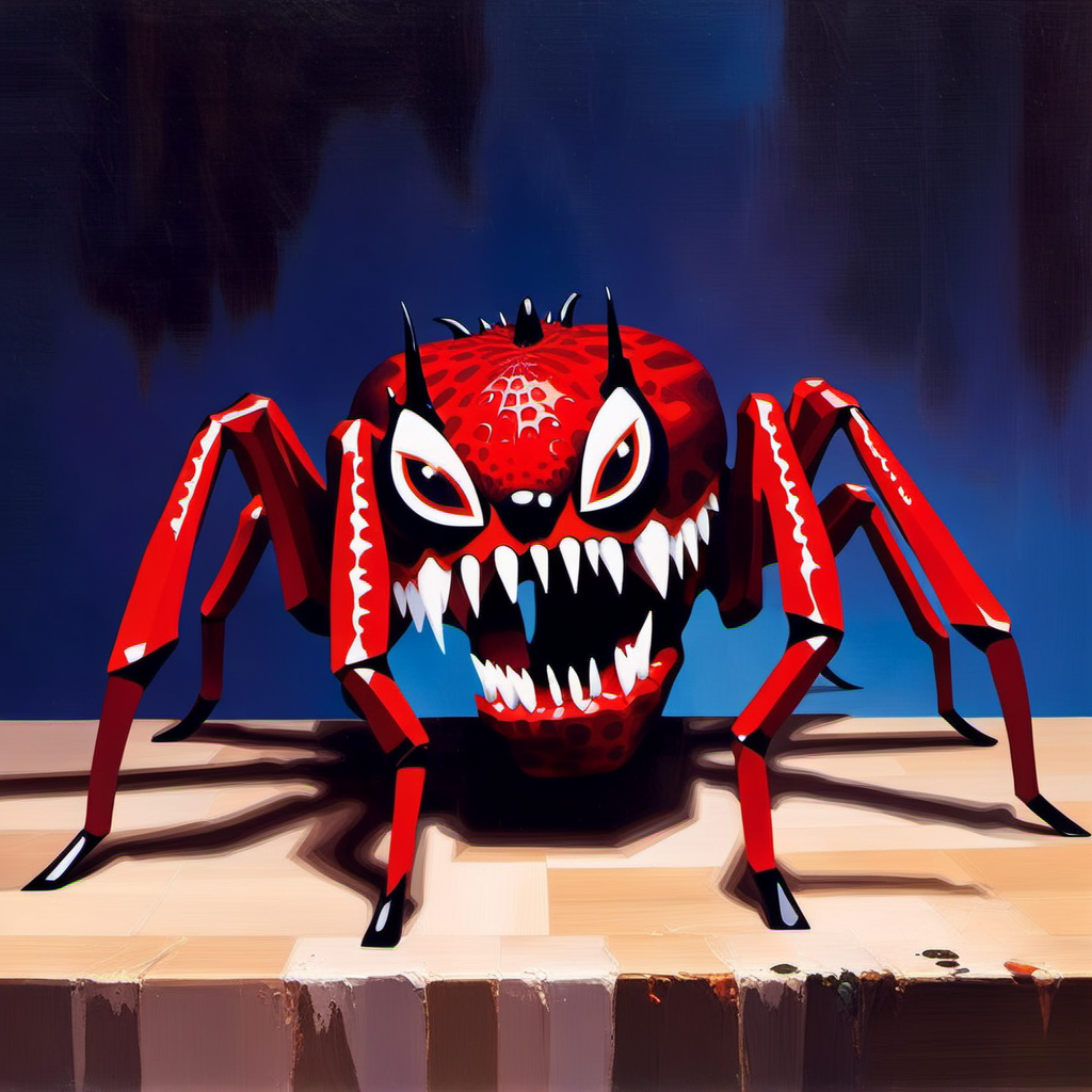 painting of Spider with sharp teeth, George Condo Style, horror(theme), <lora:MBTDF xl-000004:0.9>