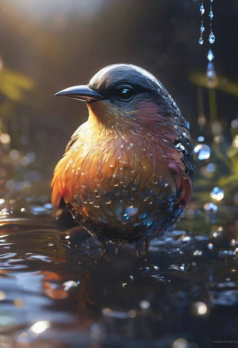 A bird, 
amazingly fluid, 
detailed, 
3d fractals, 
light particles, 
water drops, 
shimmering light, 
dreamy, 
surreal, 
alcohol ink, 
smooth, 
shimmering, 
dreamy glow, 
16k, 
intricate artwork masterpiece, 
ominous, 
matte painting movie poster, 
trending on cgsociety, 
intricate, 
epic, 
trending on artstation, 
highly detailed, 
vibrant, 
production cinematic character render, 
ultra high quality model