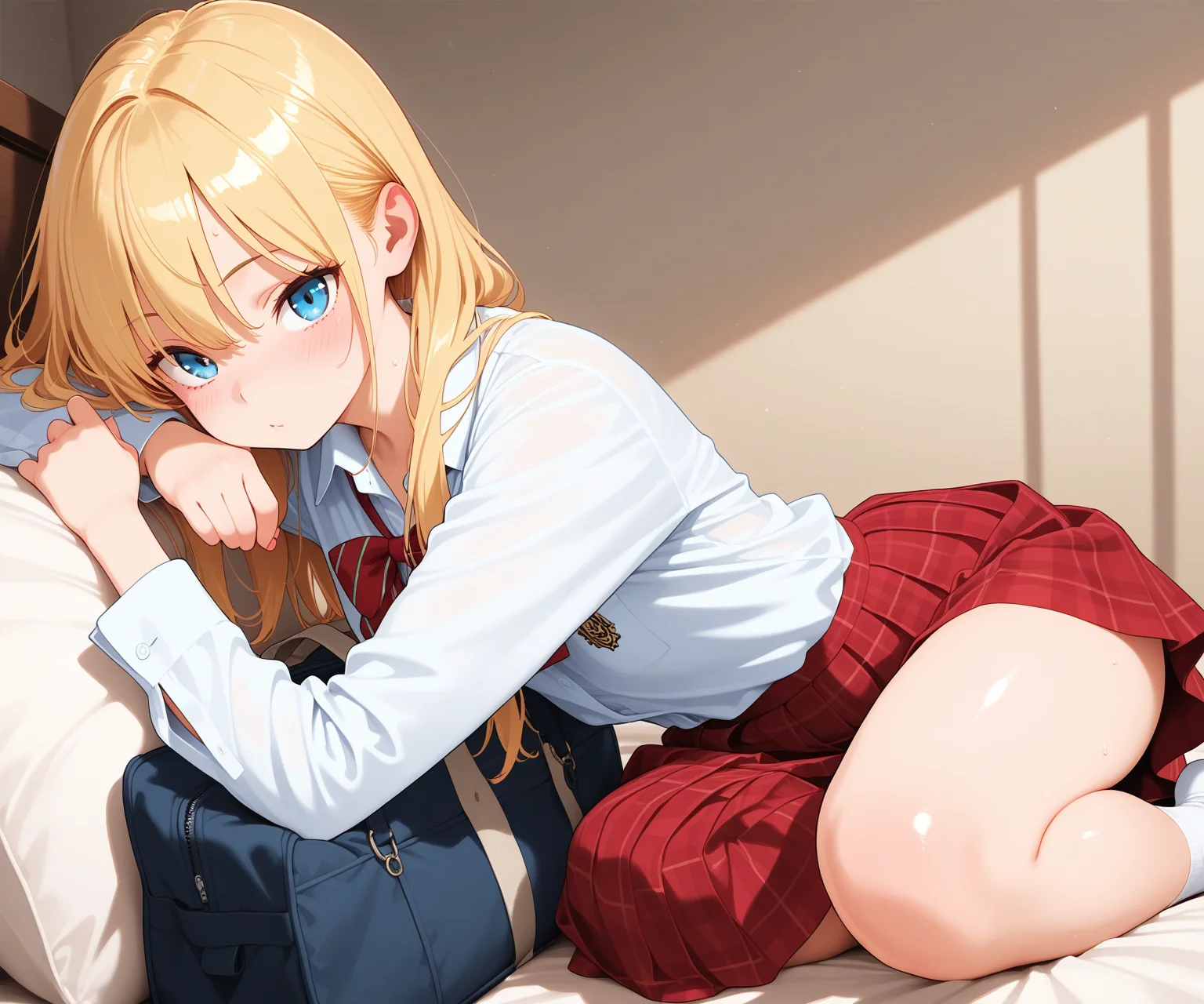 masterpiece, best quality, amazing quality, sfw, 1girl, solo, shirt, , skirt, blonde hair, , looking at viewer, , <lora:Key style ILL-v2:1.4> keystyle,