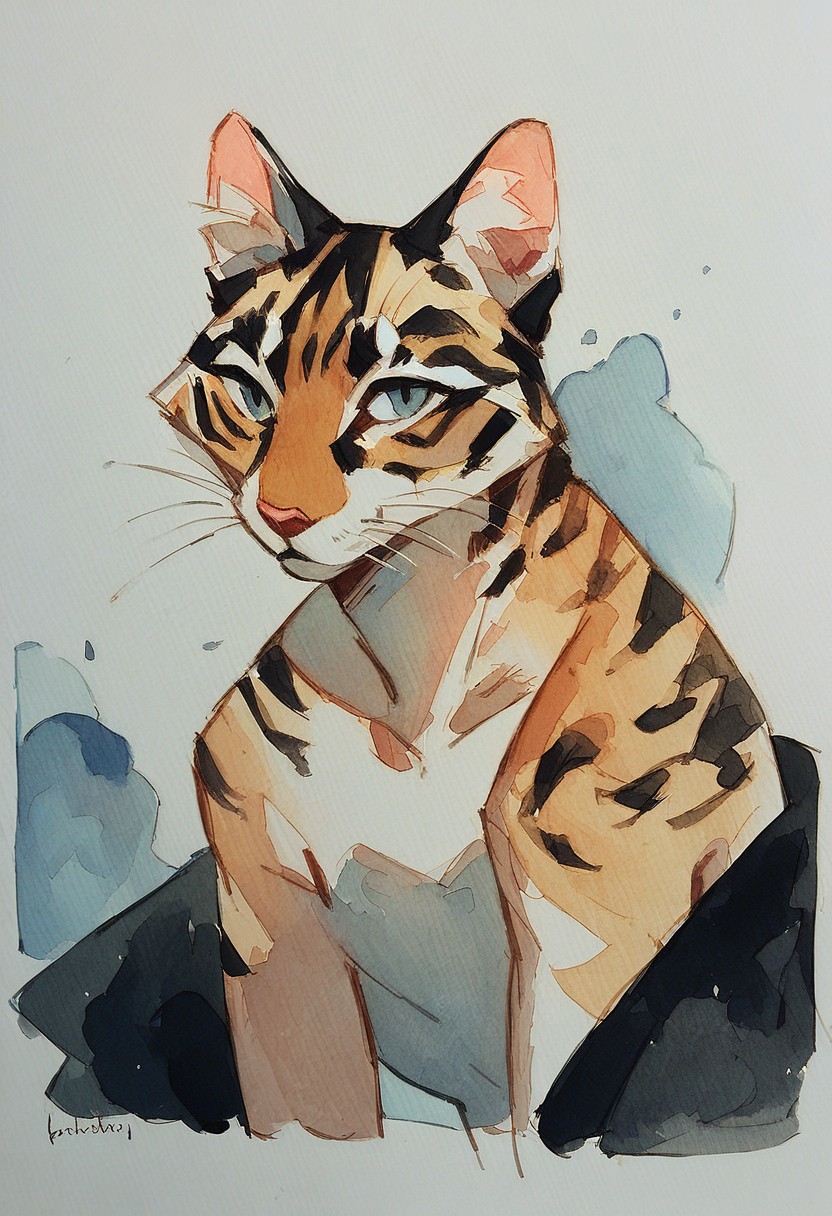score_9, score_8_up, score_7_up, score_6_up, watercolor painting, japanese black calligraphy strokes in the shape of a cat