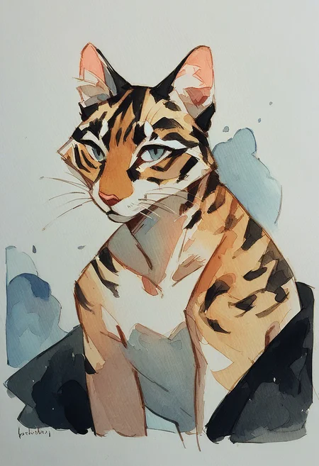 score_9, score_8_up, score_7_up, score_6_up, watercolor painting, japanese black calligraphy strokes in the shape of a cat