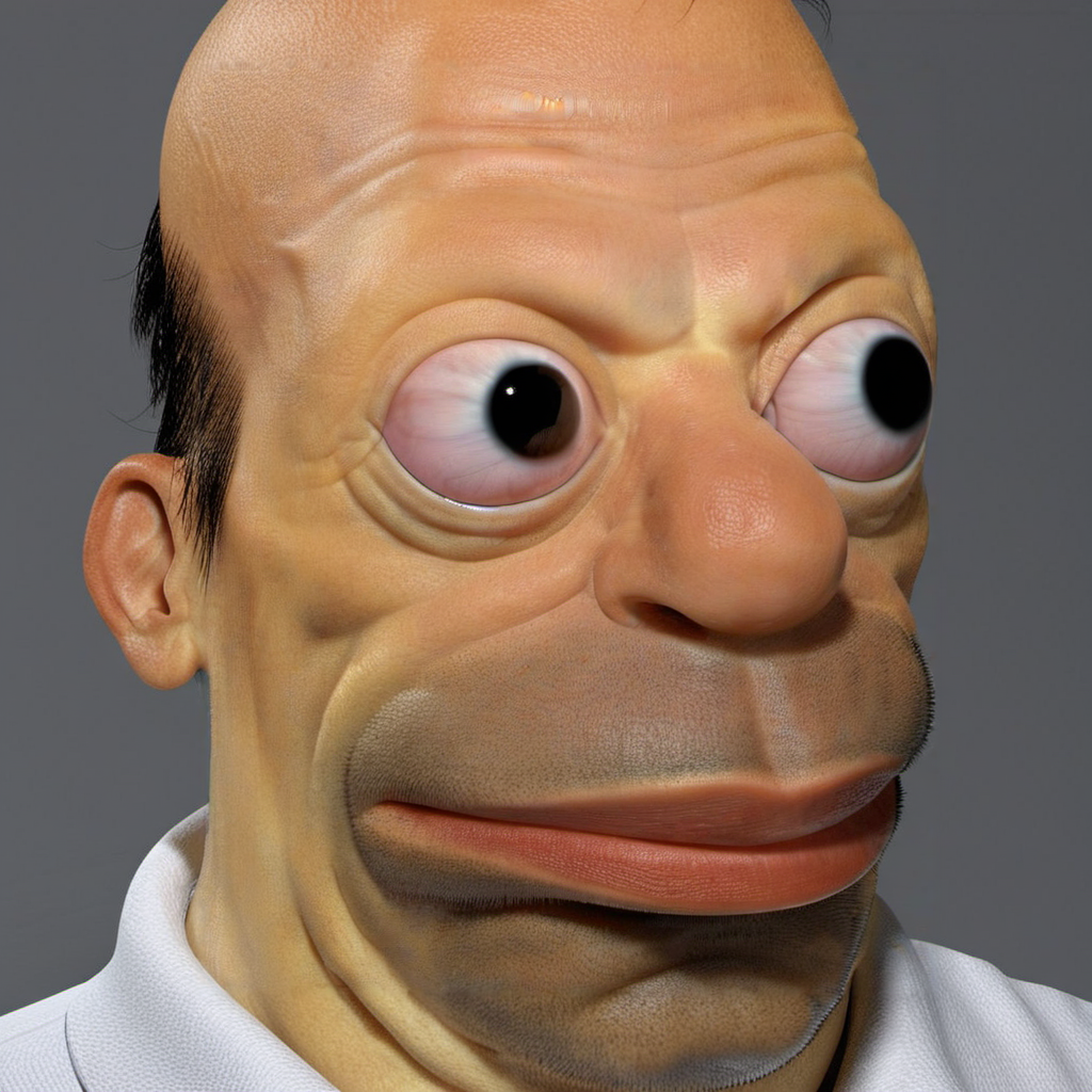 Homer1024, a man with a white shirt, closeup face portrait,  highly detailed, photography, ultra sharp, film, bokeh, professional, 64k   <lora:Homer1024:0.8>