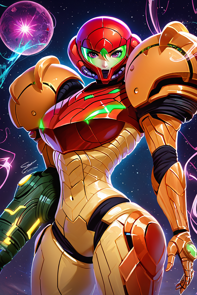 score_9, score_8_up, score_8, medium breasts, (curvy),   ,,, , ,,, zzSamus, varia suit, arm cannon, shoulder armor, pauldrons, armor, neon trim,  visor (armor), full armor,  <lora:SamusVariaSuit_PDXL:1.0>,     dynamic pose, energy ball,  ,,,, BREAK, smile, closed mouth, looking at viewer, cowboy shot, ,,, embedding:zPDXL, Expressiveh, ,,, <lora:Konpeto_PDXL_v3:1.0>, <lora:SDXLFaeTastic2400:0.5>, <lora:Expressive_H-000001:0.4>,