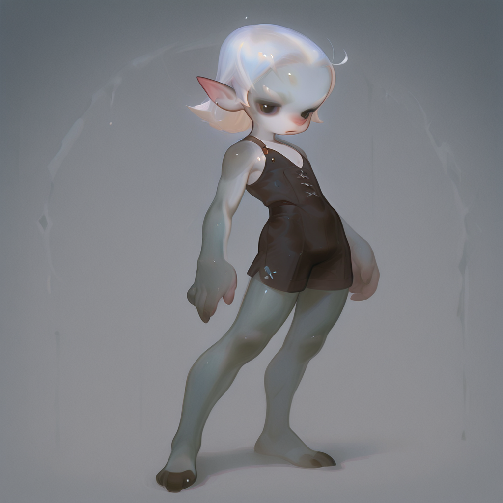 CtPn, full body, highly detailed, solo, 1boy, white hair, grey skin, pointed ears