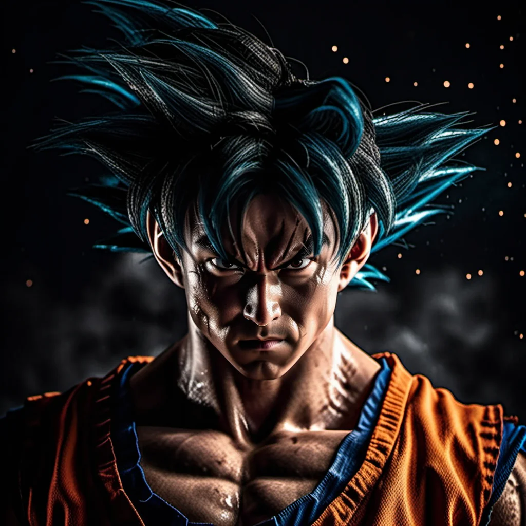Goku1024 ,  a man, closeup portrait, dragon in the background, highly detailed, photography, ultra sharp, film, bokeh, professional, 64k  <lora:Goku1024:0.7>
