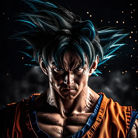 Goku1024 ,  a man, closeup portrait, dragon in the background, highly detailed, photography, ultra sharp, film, bokeh, professional, 64k  <lora:Goku1024:0.7>