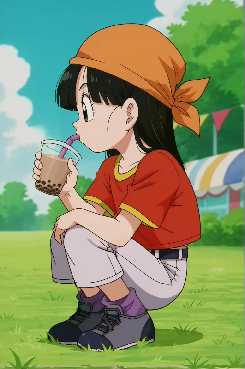 score_9, score_8_up, score_7_up,anime_source, source_anime, best background, detailed background, anime screencap, Pan, Main Outfit, solo, drinking, bubble tea, outdoors, grass <lora:JN_Pan_Pony:0.8>