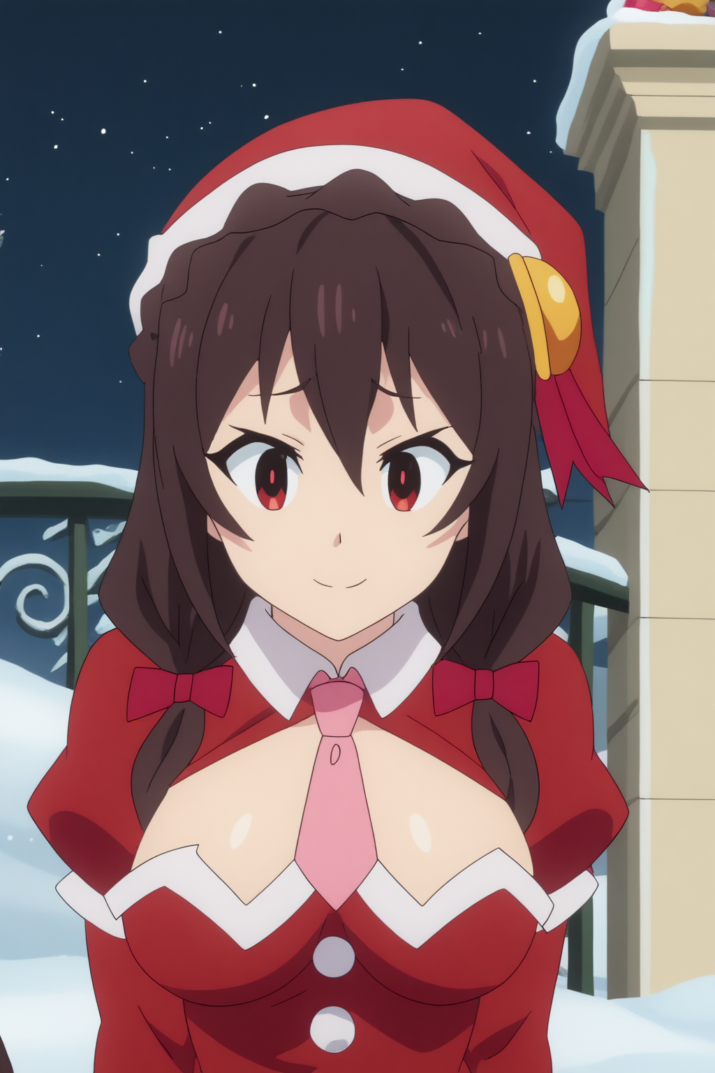 yunyun, anime screencap, santa costume <lora:Megumin_komekko_yuiyui_yunyun_kazuma-PDXL:0.8>