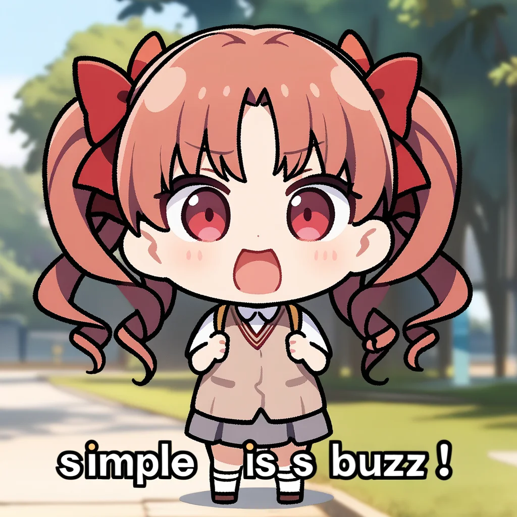 1girl, shirai kuroko, tokiwadai school uniform,
solo, cute, chibi,
outdoors,
(english text, "Simple is Buzz"),
best quality,
