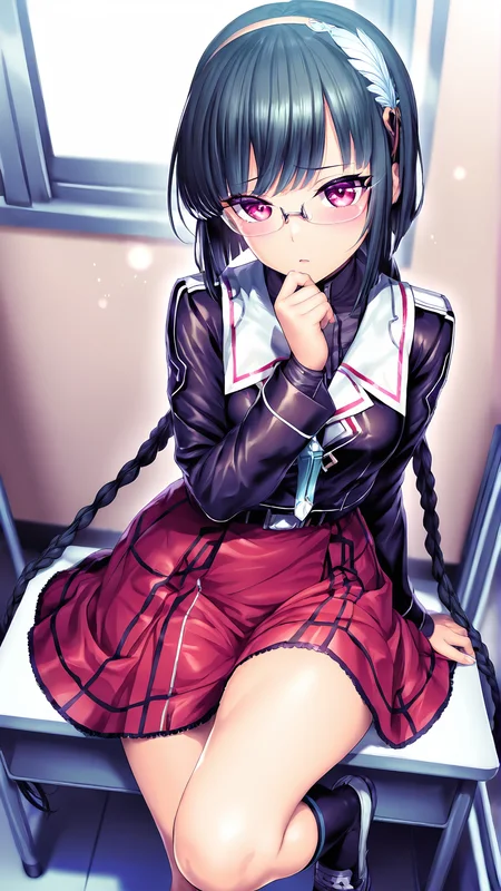 amazing quality,absurdres,best quality,masterpiece,highres,newest,detailed,detailed body,detailed face,masterpiece,best quality,solo,
UNITIA ã¢ãªã¨ã«,1girl,solo,twin braids,glasses,very long black hair,red skirt,black kneehigh socks,school uniform,long sleeves,hairband,shoes,<lora:UNITIA ã¢ãªã¨ã«:0.8>,