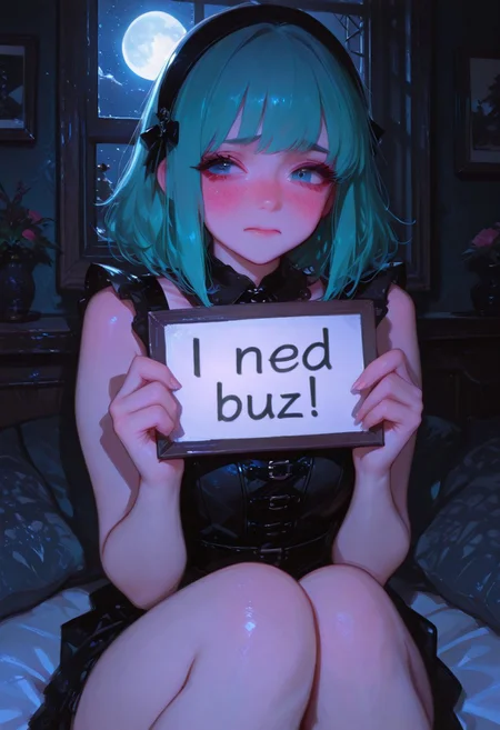 ((1girl)), gorgeous girl, kawaii girl, cute face, masterpiece, best quality, very awa, absurdres, Ariel from the little mermaid, 748cmstyle,  masterpiece, best quality, Good quality, very aesthetic, absurdres, newest,1girl, light rays, moon, solo, gradient color, need_buzz, holding sign, chubby, tall girl, freckles
BREAK
ultra-detailed, 8K, illustration, CG, ultra-detailed-eyes, detailed background, ambient occlusion, raytracing, soft lighting, absolutely eye-catching, intricate cinematic background, (beautiful face) , eyelashes, coy, dynamic action image, detailed face, detailed  eyes
BREAK
(Embarrassed , shy, blushing),
BREAK
Bed, night, embarrassed , shy, blushing, exhausted eyes, goth outfit, bedroom setting