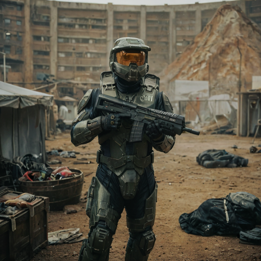 score_9, score_8_up, score_7_up, score_6_up, score_5_up, score_4_up, John_Spartan_117, looking at viewer, helmet, assault visor, armor, power armor, green armor, gloves, rifle, assault rifle, weapon, holding weapon, aiming, outdoors, city skyline, day, sunny, bright,

realistic, high-detailed, 4k