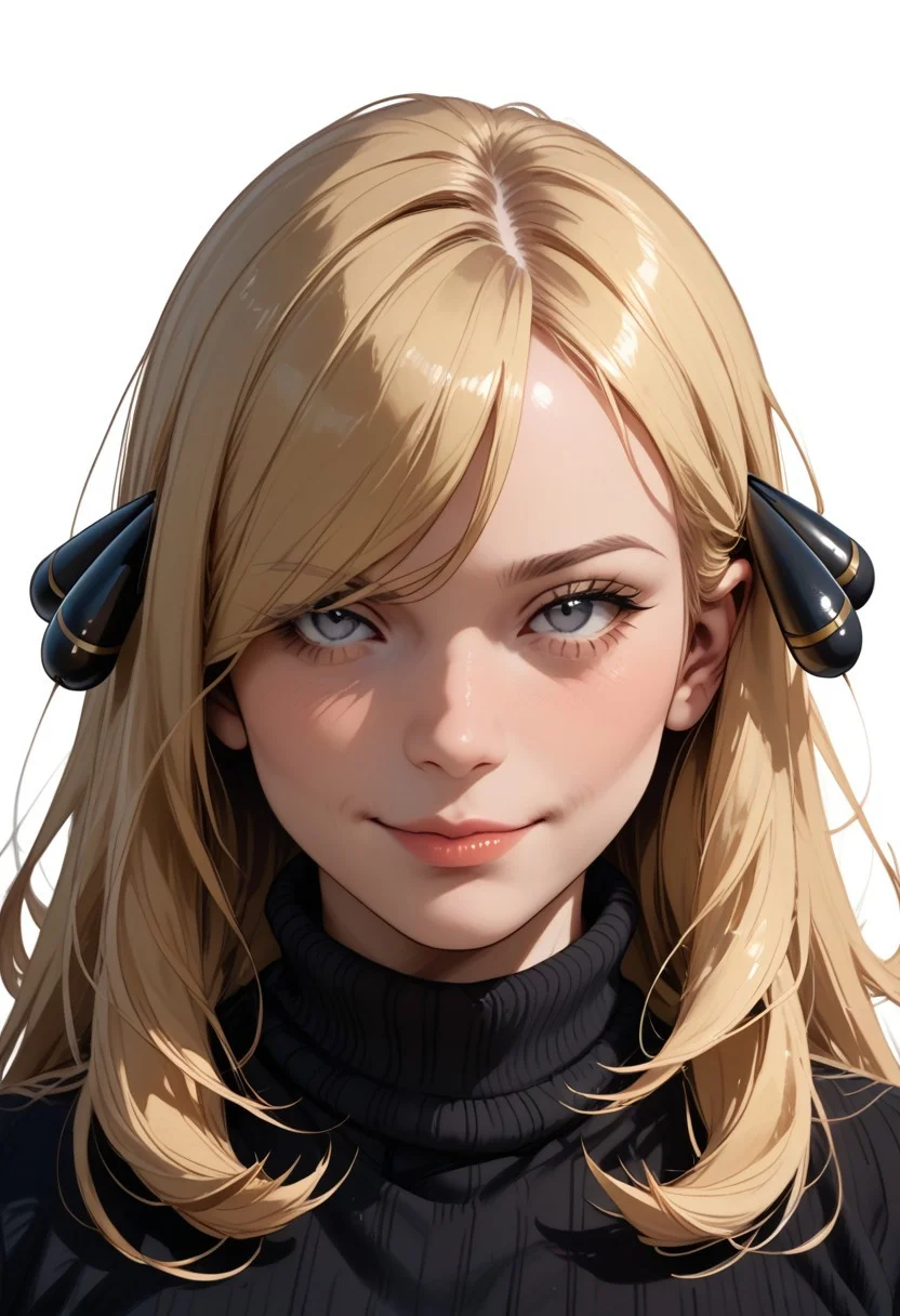 score_9, score_8_up, score_8, score_7_up, score_7, ((close up)), face focus, Expressiveh
BREAK
1girl, solo, Cynthia (pokemon), very long hair, hair over one eye, hair ornament, , large breasts looking at viewer, head tilt, seductive look, aroused, horny, standing, black turtleneck sweater, light smile
BREAK
white background