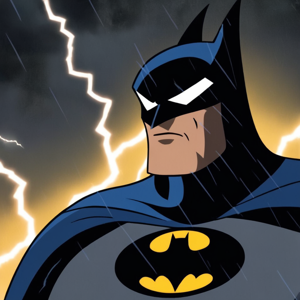Gothic style,  <lora:Batman:1.5>
a closeup on batman silhouetted standing in front of a lightning bolt in stormy rainy weather In Gotham City Universe, Dark, mysterious, haunting, dramatic, ornate, detailed