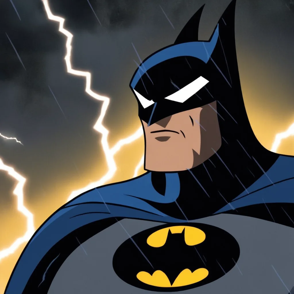 Gothic style, <lora:Batman:1.5>
a closeup on batman silhouetted standing in front of a lightning bolt in stormy rainy weather In Gotham City Universe, Dark, mysterious, haunting, dramatic, ornate, detailed