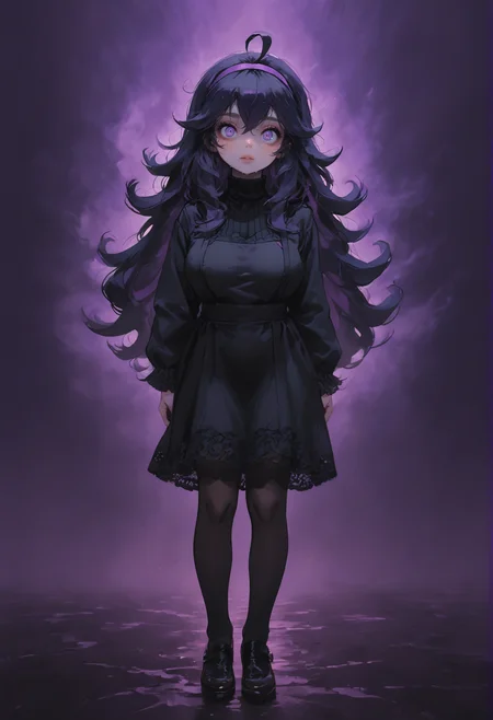 1girl, hex maniac (pokemon),purple hairband, black thighhighs, long hair,purple eyes, messy hair, @ @,  looking at viewer,
black dress,large breasts, lace, gothic style,cowboy shot,leather shoes, black suspenders,
<lora:sdxl_lightning_8step_lora:1>
score_9, score_8_up, score_7_up,score_6_up,
masterpiece, best Quality,source_anime,
dispersion effect,steam, sweat skin, vivid colours,
<lora:P0p4rtXLP:1> p0p4rt ,colorful,