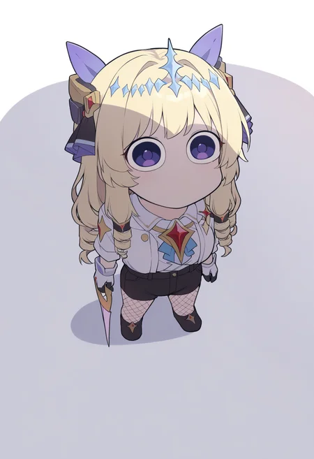 score_9, score_8_up, score_7_up, source_anime,
BREAK
<lora:crown-nikke-richy-v1_pdxl:0.8>, nikkecrwn, blonde hair, long hair, drill hair, tiara, hair ornament, headgear, blue eyes, white jacket, white shirt, brooch, center frills, black shorts, high-waist shorts, gloves, wings, fishnet pantyhose,
<lora:shiBoobShadowMemeV2Continue20th:1.0>,
1girl, solo, shingleshadowmeme, purple eyes,
wide-eyed, solid circle eyes, no mouth, closed mouth,
boob shadow, shadow,
looking up, standing, full body,
simple background, white background, chibi, meme,
giantess,