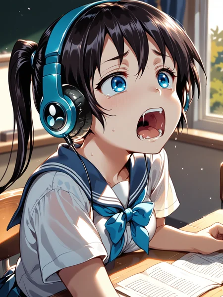(solo focus, :1.2) <lora:happy_tentacle-mayu-v0.1-000033:1>, ht_mayu, headphones, audio cable, blue eyes, medium breasts (petite:1.2), <lora:Shed_The_Skin's StS_age_slider_v1_initial_release:-1.15> ( :1.1) ( , , ( :1.2) , screaming , (looking at another:1.2) :1.2) , indoors, ((night, night sky :0.6), :0.8), ( window :0.9), (furniture:0.9), abandoned , , , , ( :0.8), classroom , (school uniform:1.2) (( from above :1.2) :0.8) score_9, score_8_up, score_7_up, score_6_up, score_5_up, score_4_up, ( [(realistic, photorealistic:1.3):(realistic:1.3):20] [(3d:1.2)::14] :1) <lora:LUUNA's Lunas-NijiJourney-SDXL-B2:0.35>, nijijourney <lora:prgfrg23's Counterfeit-V3.0 Style SDXL_LoRA_Pony Diffusion V6 XL:0.5> <lora:mfcg's mfcgXL:0.12> <lora:reweik's gyokai(himehajime)_PonyXL_style_v01:0.14>