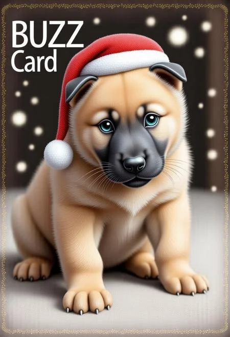 A Christmas gift card with an adorable Sharpei puppy on it. The name of the gift card is BUZZ Card
