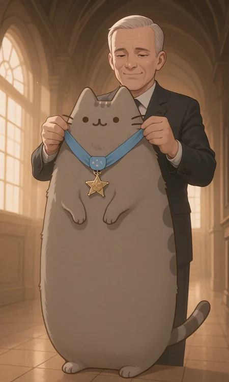 embedding:IllusP0s, holding medal of honor from behind, pusheen,1boy, suit,<lora:PusheenIXL.safetensors:0.7:0.7> <lora:holding medal of honor from behind_illustrious.safetensors:1.0:1.0>