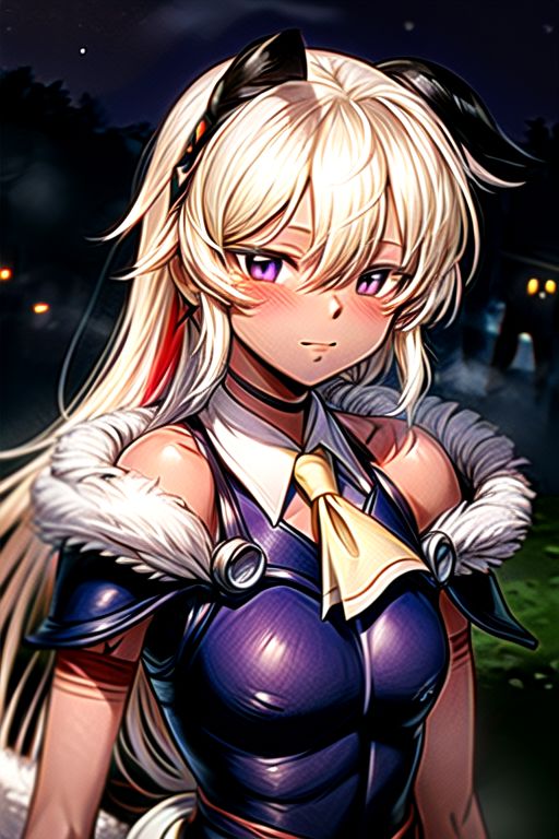 best quality 1girl Setsun4 solo long hair,  (night time) forest background black hair very long hair purple eyes multicolored hair armor, small, (fur trim) (medium body),<lora:EMS-179-EMS:0.800000>,<lora:EMS-293862-EMS:0.800000> bow, hair_bow, hair_tubes, red_bow, brown_hair, long_hair, bangs, ascot, frilled_bow, yellow_ascot, blush, smile, hair_between_eyes, athletic, armor, miko, strengthmda,  Smiling, happy, winged helmet
