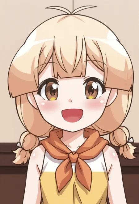 source_anime,anime screencap, anime coloring,intricate details,rating_safe, masterpiece, best quality,
(best quality, absurd res, ultra detailed),,(4 finger:0.5),1girl, ((solo)), good eyes,perfect eyes,,detailed eyes, zPDXLxxx , zPDXL3,detailed, detailed face
BREAK
solo,indoors,standing,front view,upper body,
hawa, brown eyes, blonde hair, twin braids, antenna hair,yellow shirt, neckerchief,,
smile,happy,blush,
, <lora:add-detail-xl:2> <lora:hawa:0.8>