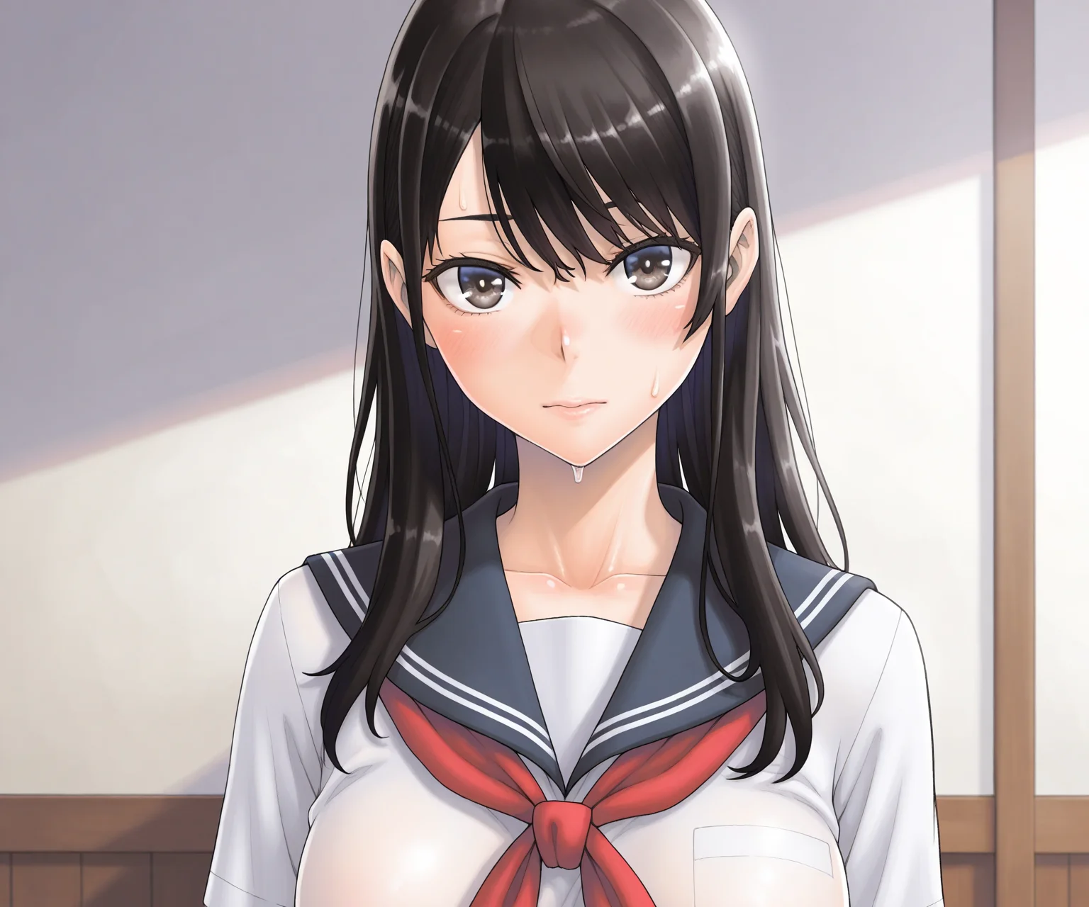 masterpiece, best quality, amazing quality, , 1girl, solo, shirt, sailor collar, shirt, looking at viewer, <lora:Sawaragi style ILL-v2:1> sawaragistyle
