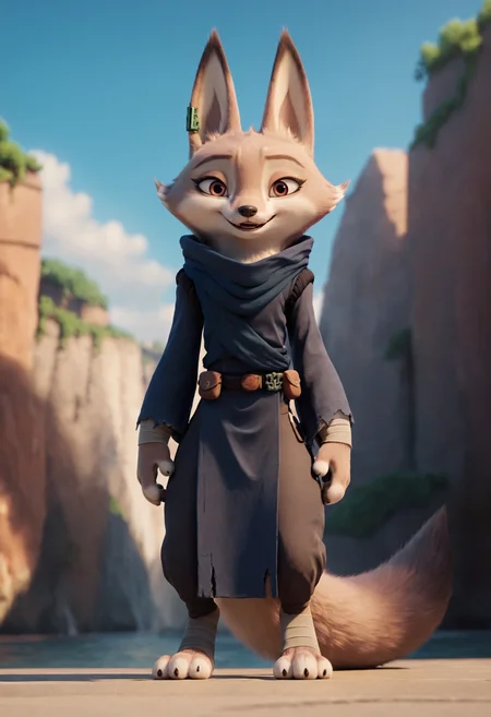 <lora:DreamWorks_Furry_Mix:0.6>, score_9, score_8_up, score_7_up, score_6_up, BREAK
source_furry, Zhen, 1girl, clothed, full body, (front view:1.2), looking at viewer, smile, perfect face