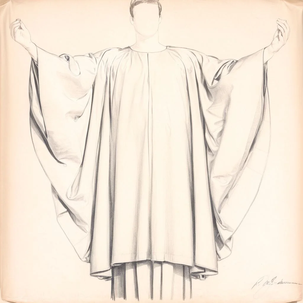 simple background, sketch, man, solo, male focus, front view, monochrome, signature, wide sleeves, drapped, cloth, <lora:sketch_study_XL_resize:1>