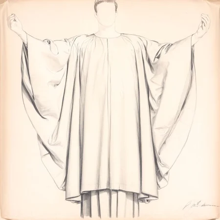 simple background, sketch, man, solo, male focus, front view, monochrome, signature, wide sleeves, drapped, cloth, <lora:sketch_study_XL_resize:1>