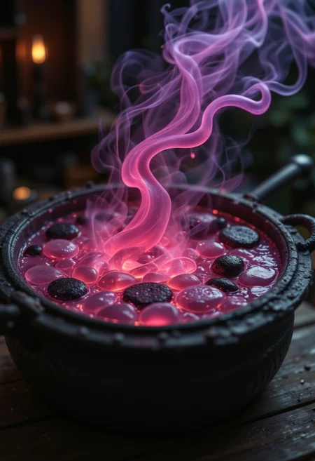 A witch’s cauldron bubbling with iridescent liquid—the steam forms glowing runes that hover briefly before dissolving into ash.
,sss, translucent, aidmasoftglow, aidmaGlow, overexposed, aidmafluxpro1.1