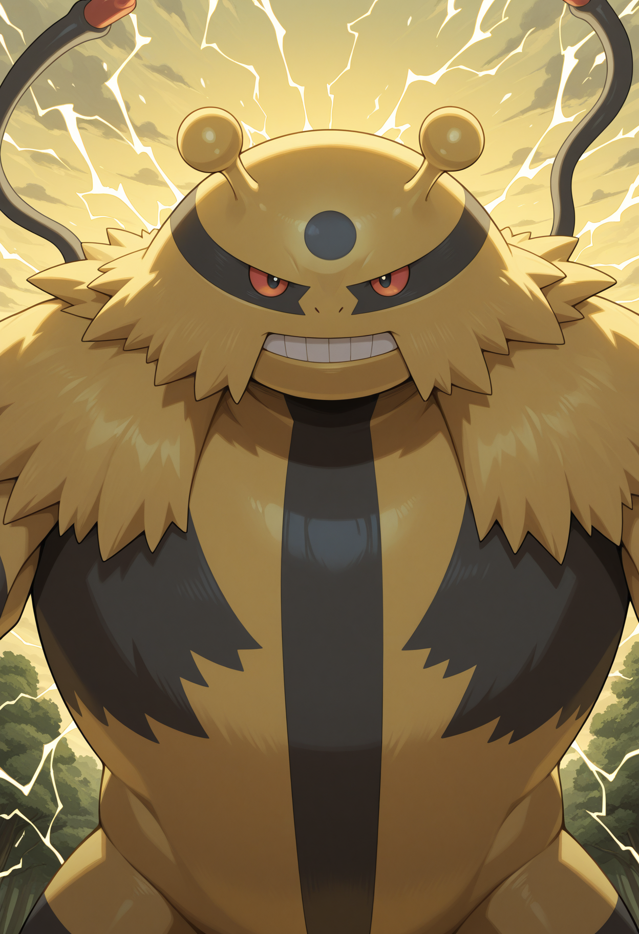 solo, electivire, pokemon \(creature\), red eyes, anthro, close-up, sky, clouds, electricity, yellow, nature, wind, three-quarter view,
perfect anatomy, masterpiece, perfect quality, best quality, detailed, newest, very aesthetic  <lora:Electivire_Pokemon_V1_ILXL:1.0000000000000002>