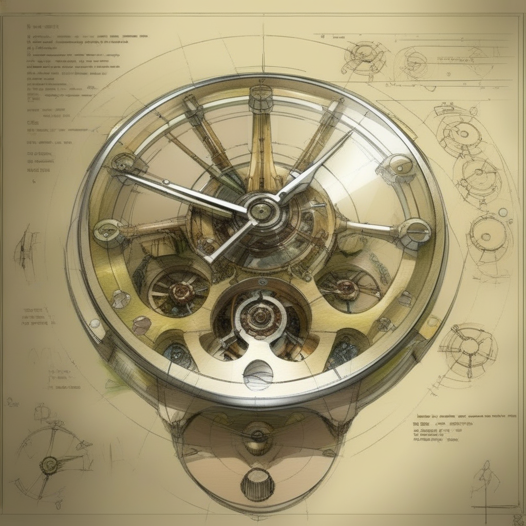 futscribe futuristic clock technical sketch<lora:futscribe:1>