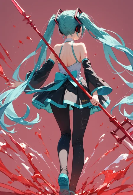 score_9, score_8_up, score_7_up, 1girl holding polearm from behind, simple background, hatsune miku
<lora:holding_polearm_from_behind_pose_final:1>