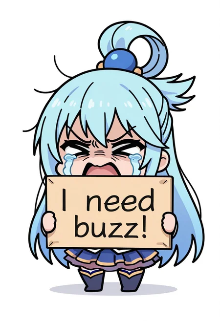 masterpiece, need_buzz, holding sign, Aqua from Konosuba, freaking out, tweaking ,chibi,chibi style,
1girl, solo, white background, shirt, skirt, long sleeves, jewelry, crying, angry