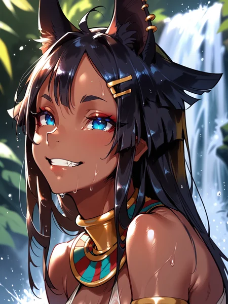 (, solo:1.1) <lora:happy_tentacle-mummy-v0.2-000024:0.9>, ht_mummy, blue eyes, medium breasts, dark-skinned female, jackal ears, hair flaps, ear piercing, (petite:1.2), <lora:Shed_The_Skin's StS_age_slider_v1_initial_release:-1.3> ( :1.1) ( (head back :0.8) , , ( :1.2) , seductive smile , looking up :1) , ( waterfall, wet :1.2) ( :0.8) score_9, score_8_up, score_7_up, score_6_up, score_5_up, score_4_up, ( [(realistic, photorealistic:1.3):(realistic:1.2):18] [(3d:1.2)::16] :1) <lora:LUUNA's Lunas-NijiJourney-SDXL-B2:0.35>, nijijourney <lora:prgfrg23's Counterfeit-V3.0 Style SDXL_LoRA_Pony Diffusion V6 XL:0.5> <lora:mfcg's mfcgXL:0.12> <lora:reweik's gyokai(himehajime)_PonyXL_style_v01:0.14>