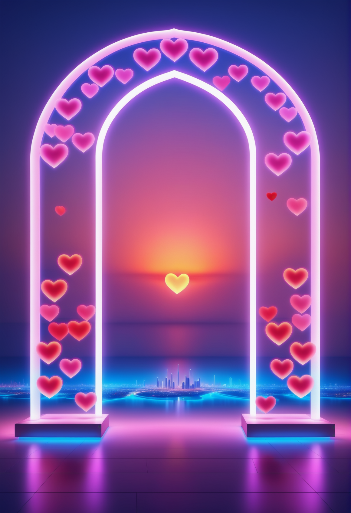 landscape of a Bahrain, a gateway made out of reij-trnsprnt filled with reij-hrts light by reij-glow <lora:heartglow-000006:1>, imposing, enchanted, dynamic cinematic color, artistic, vivid colors, highly detailed, full color, ambient illumination