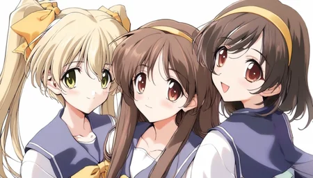 3girls,girl sandwich,multiple girls,simple background,white background,smile,masterpiece,best quality,very aesthetic,absurdres,<lora:MemoriesOffDuetAIOXL-000006:1>,
BREAK
minamo,long sleeves sumisora uniform,longminamo,3girls,girl sandwich,multiple girls,
BREAK
ayaka,long sleeves sumisora uniform,longayaka,3girls,girl sandwich,multiple girls,
BREAK
yue,long sleeves sumisora uniform,longyue,3girls,girl sandwich,multiple girls,