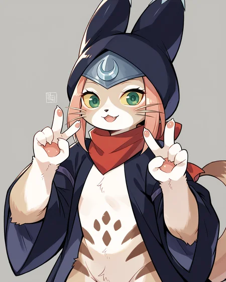 score_9, score_8_up, score_7_up, source_anime, solo, 1girl, furry, tsukino \(monster hunter stories\), golden hour, double v, <lora:tsukino-000001:1>